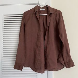 Women UNIQLO Chocolate brown linen button down shirt